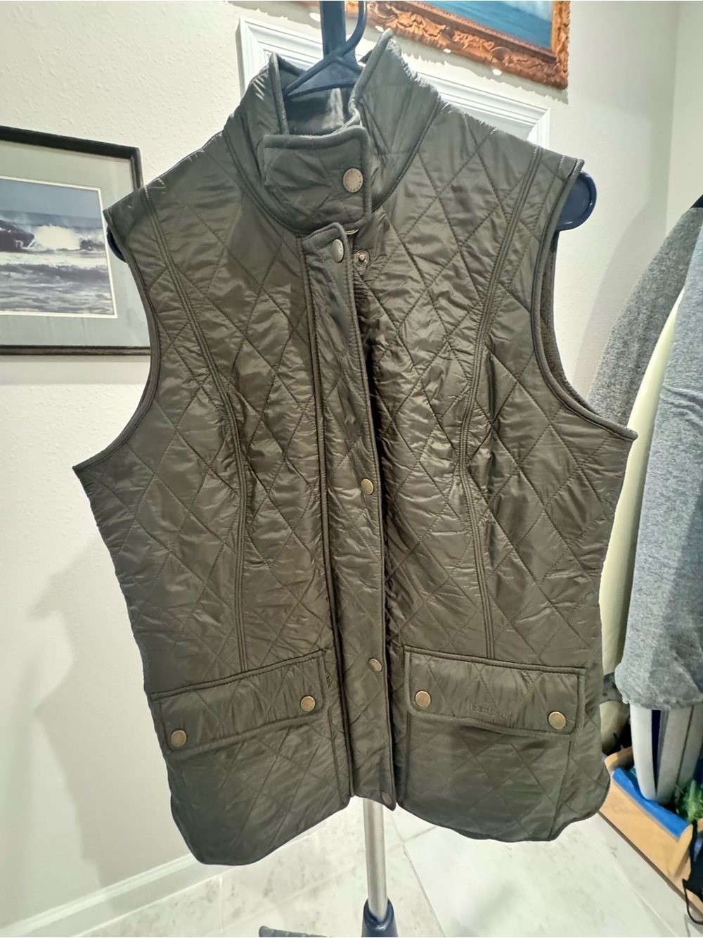 Barbour Olive Quilted Sleeveless Utility Vest